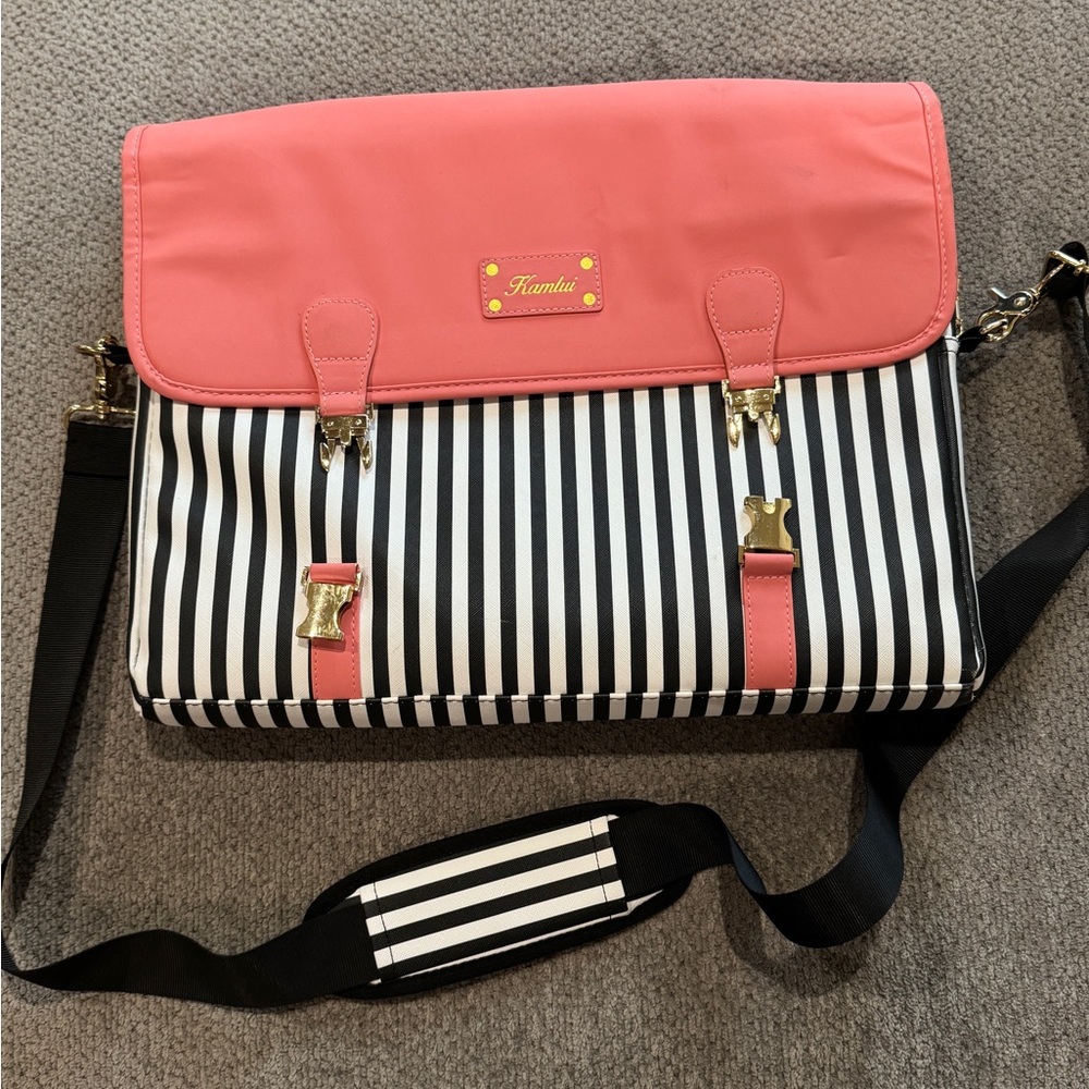 Kamlui Pink and Black Striped Satchel